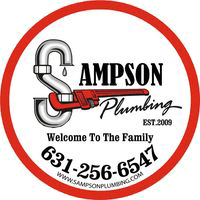Logo for Sampson Plumbing featuring a stylized letter "S" with a pipe and wrench motif. Text includes "Welcome To The Family," "Est. 2009," and the phone number "631-256-6547." Discover our expertise from residential plumbing to mini split AC installations at www.sampsonplumbing.com.